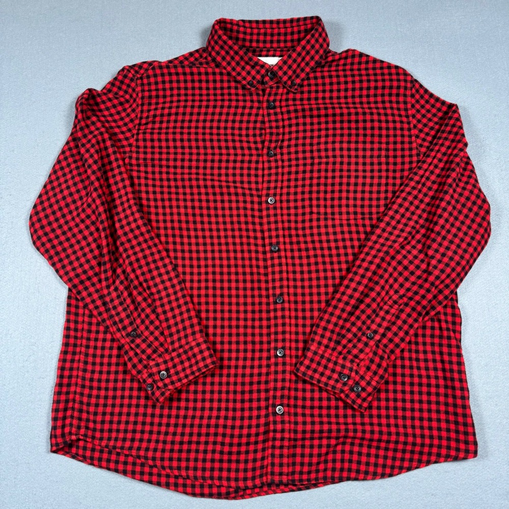Goodfellow & Co Mens XXL Red Black Gingham Flannel Button Down Shirt Long Sleeve